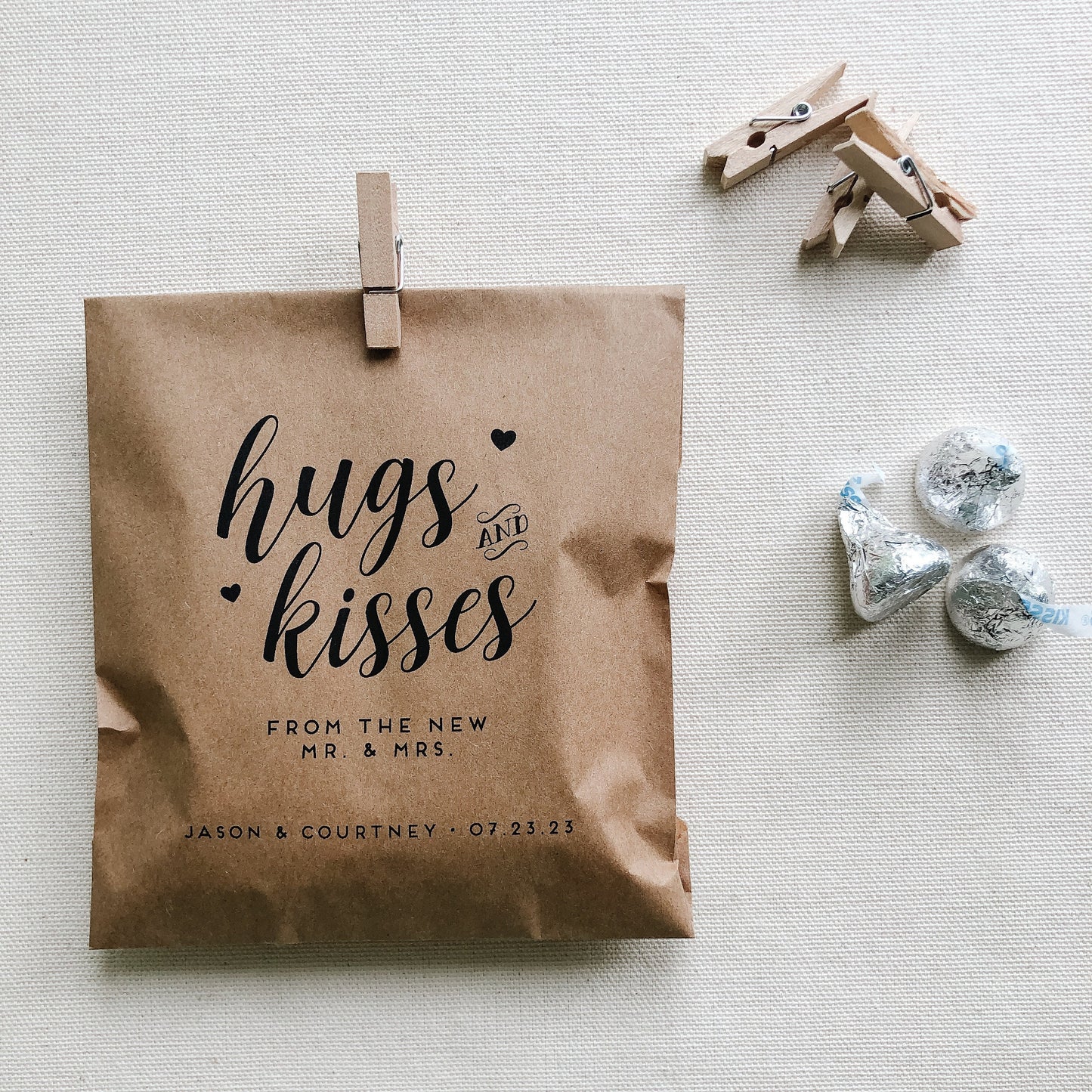 25 Pack, Wedding Favor Bags for Chocolate, Candy bags for weddings, Hugs and Kisses Candy bags, Set of 25