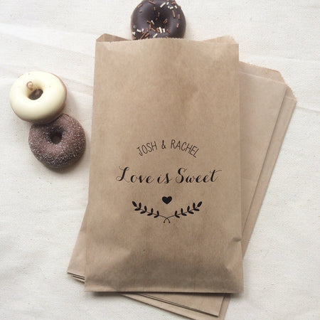 Love is Sweet Paper Bags - Wedding Favour Paper Bags - Kraft Candy Bar Bags