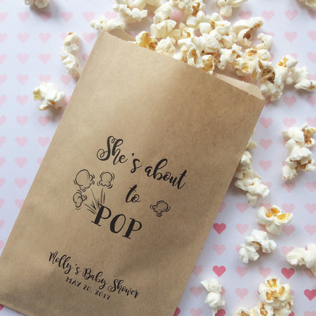 She's about to POP - Baby Shower Favor - Popcorn Bags
