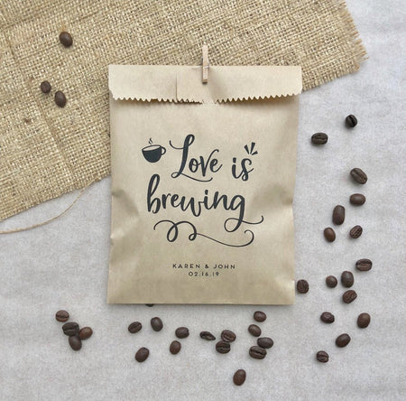 Love is Brewing - Coffee Wedding Favour Paper Bags- Personalized Coffee Bags - BAGS ONLY