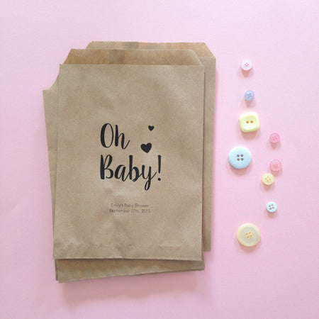 Oh Baby! Kraft Paper Bags - Baby Shower Favor Paper Bags - Shower Candy Bags