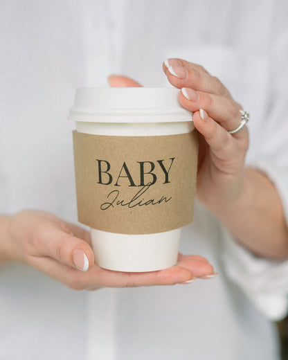 Paper Coffee Cup Sleeves for Baby Shower, Personalized Name