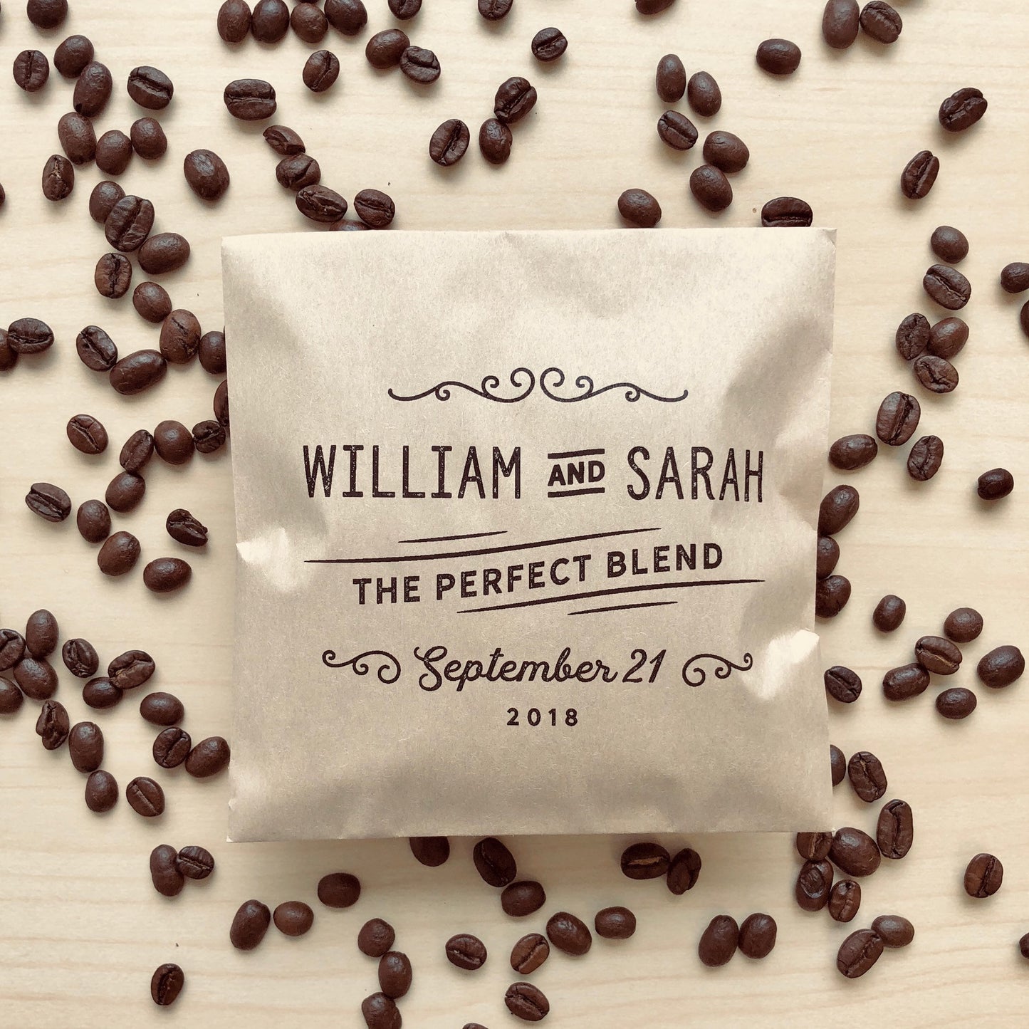 25 pack, Personalized Coffee Wedding Favor Bags - Kraft Paper, 'The Perfect Blend'