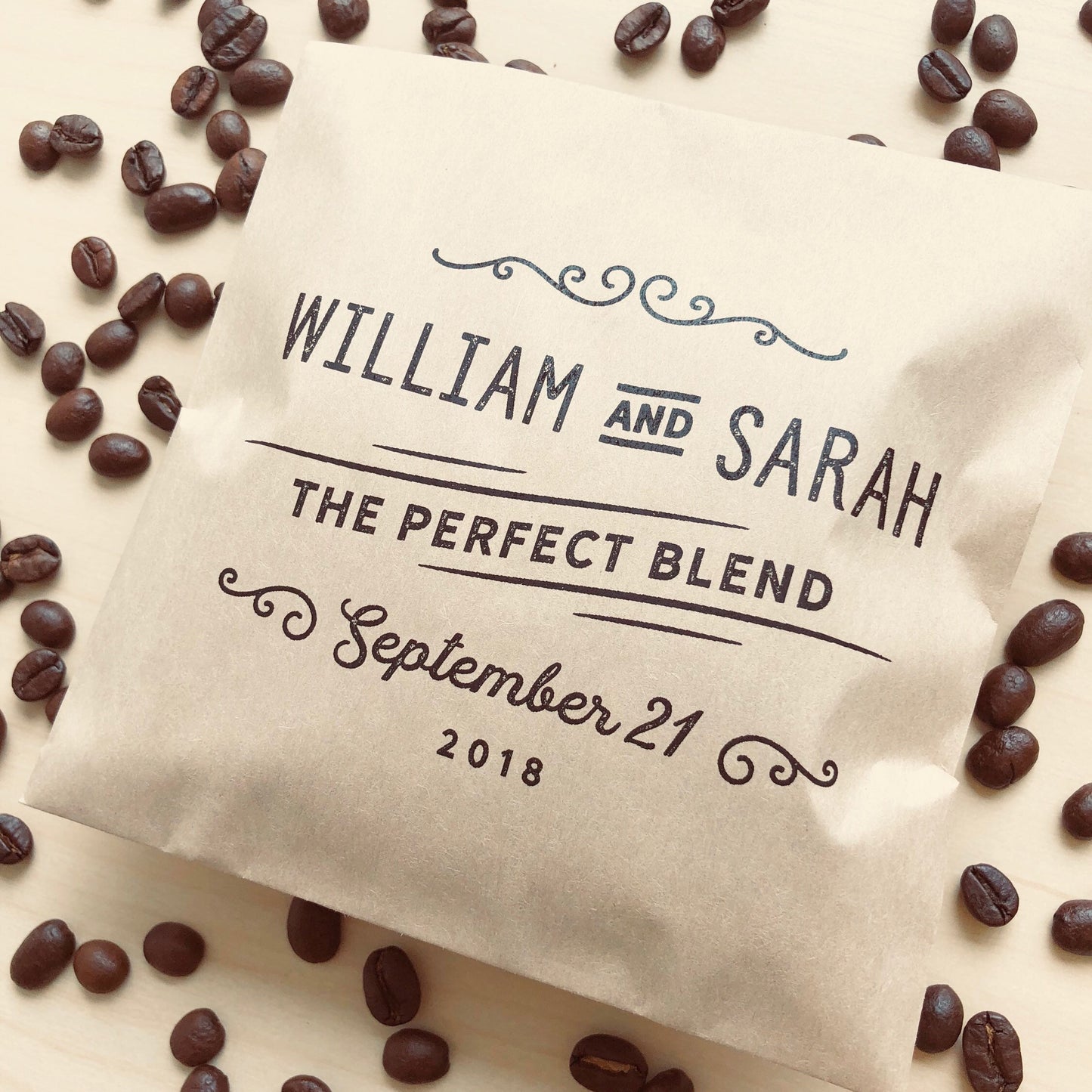 25 pack, Personalized Coffee Wedding Favor Bags - Kraft Paper, 'The Perfect Blend'