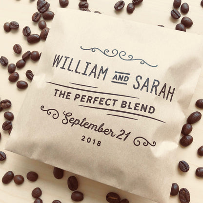 25 pack, Personalized Coffee Wedding Favor Bags - Kraft Paper, 'The Perfect Blend'