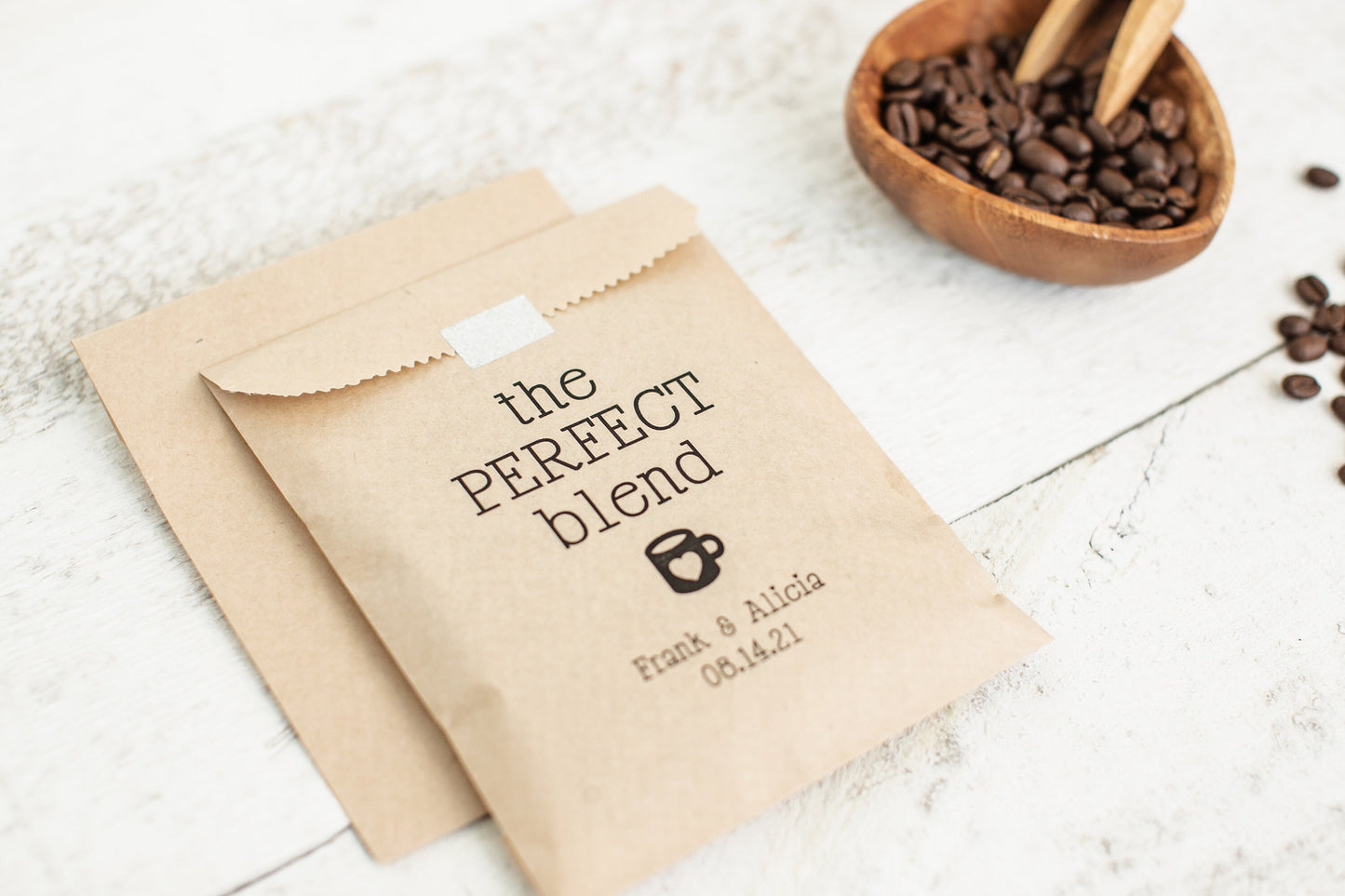 25 Pack, Personalized Coffee Favor Bags – Kraft Brown Wedding Treat