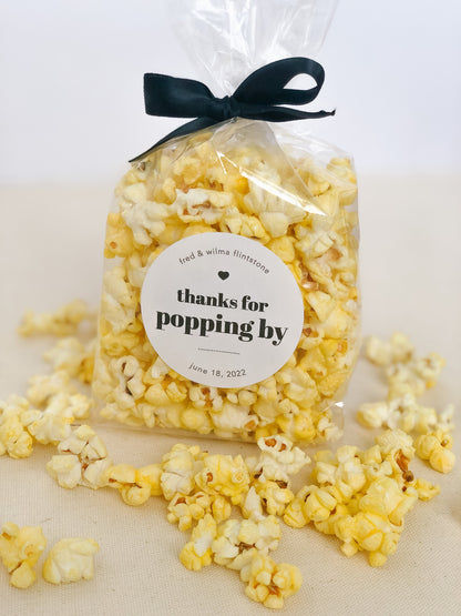 Thanks for popping by, Personalized Popcorn Favor Stickers, Round Favor Labels
