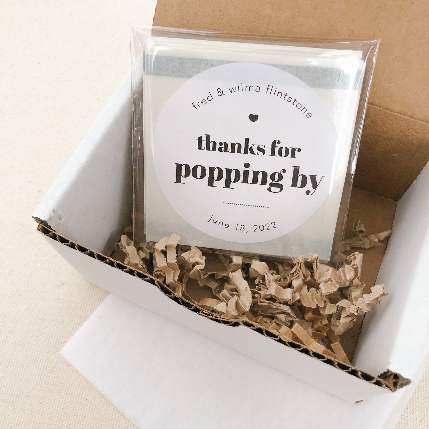 Thanks for popping by, Personalized Popcorn Favor Stickers, Round Favor Labels