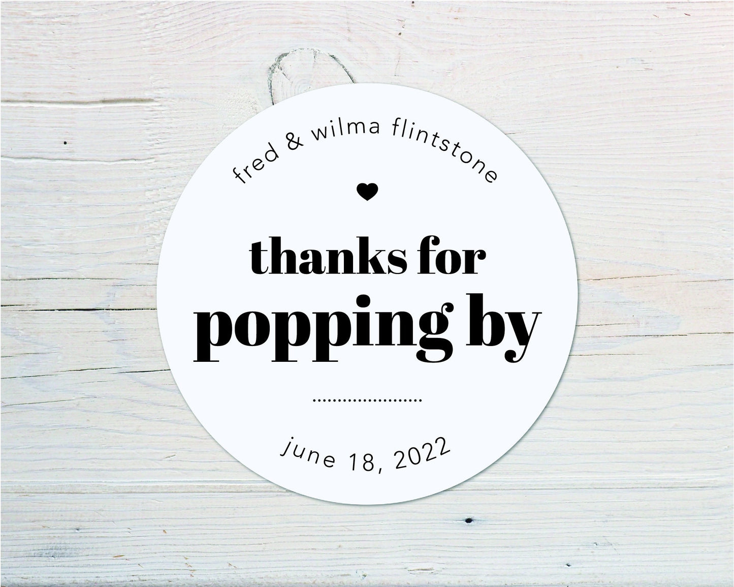 Thanks for popping by, Personalized Popcorn Favor Stickers, Round Favor Labels