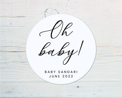 Personalized Baby Shower Stickers: Oh Baby Round Labels