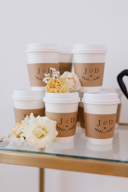 Custom Wedding Coffee Cup Sleeves | Monogrammed Paper Sleeves