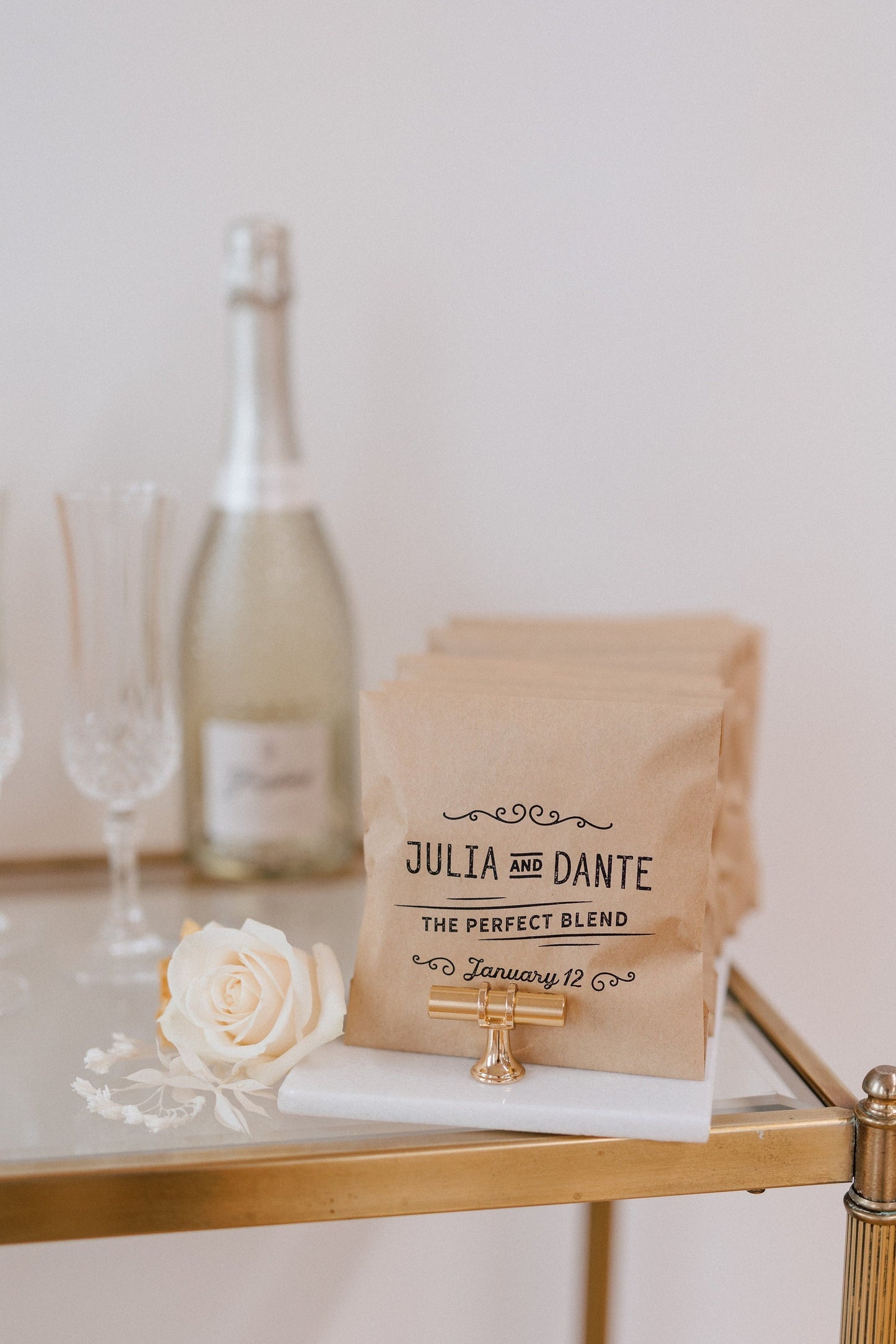 25 pack, Personalized Coffee Wedding Favor Bags - Kraft Paper, 'The Perfect Blend'