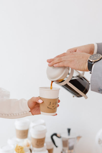 Custom Wedding Coffee Cup Sleeves | Monogrammed Paper Sleeves