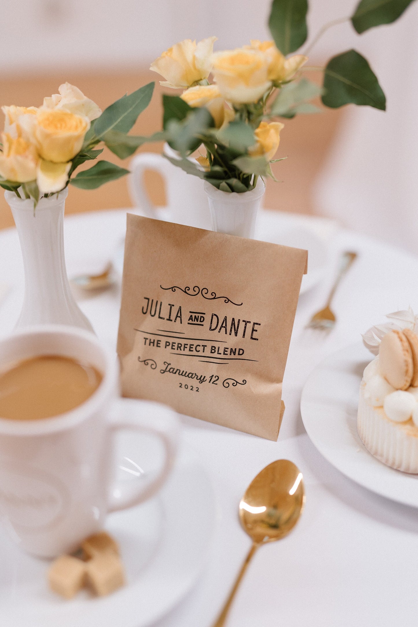 25 pack, Personalized Coffee Wedding Favor Bags - Kraft Paper, 'The Perfect Blend'