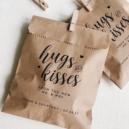 25 Pack, Wedding Favor Bags for Chocolate, Candy bags for weddings, Hugs and Kisses Candy bags, Set of 25