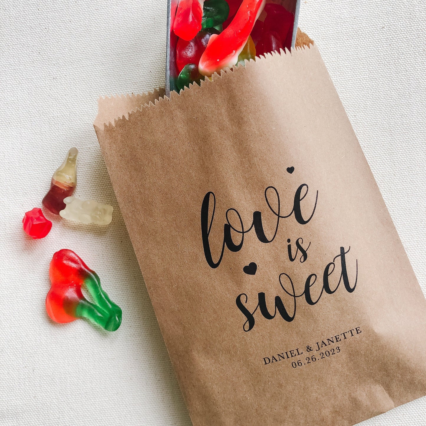 25 pack, Love is Sweet, Personalized Wedding Favor Bags, Sweets table Candy Bags