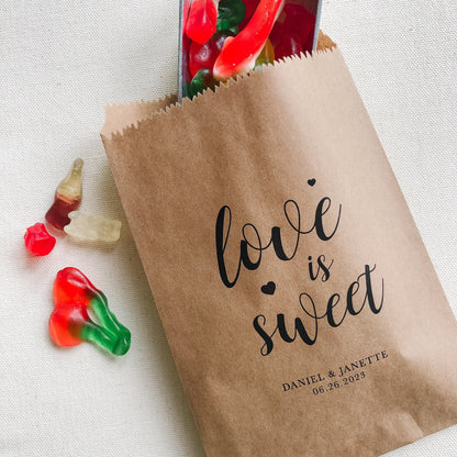 25 pack, Love is Sweet, Personalized Wedding Favor Bags, Sweets table Candy Bags