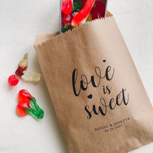 25 pack, Love is Sweet, Personalized Wedding Favor Bags, Sweets table Candy Bags