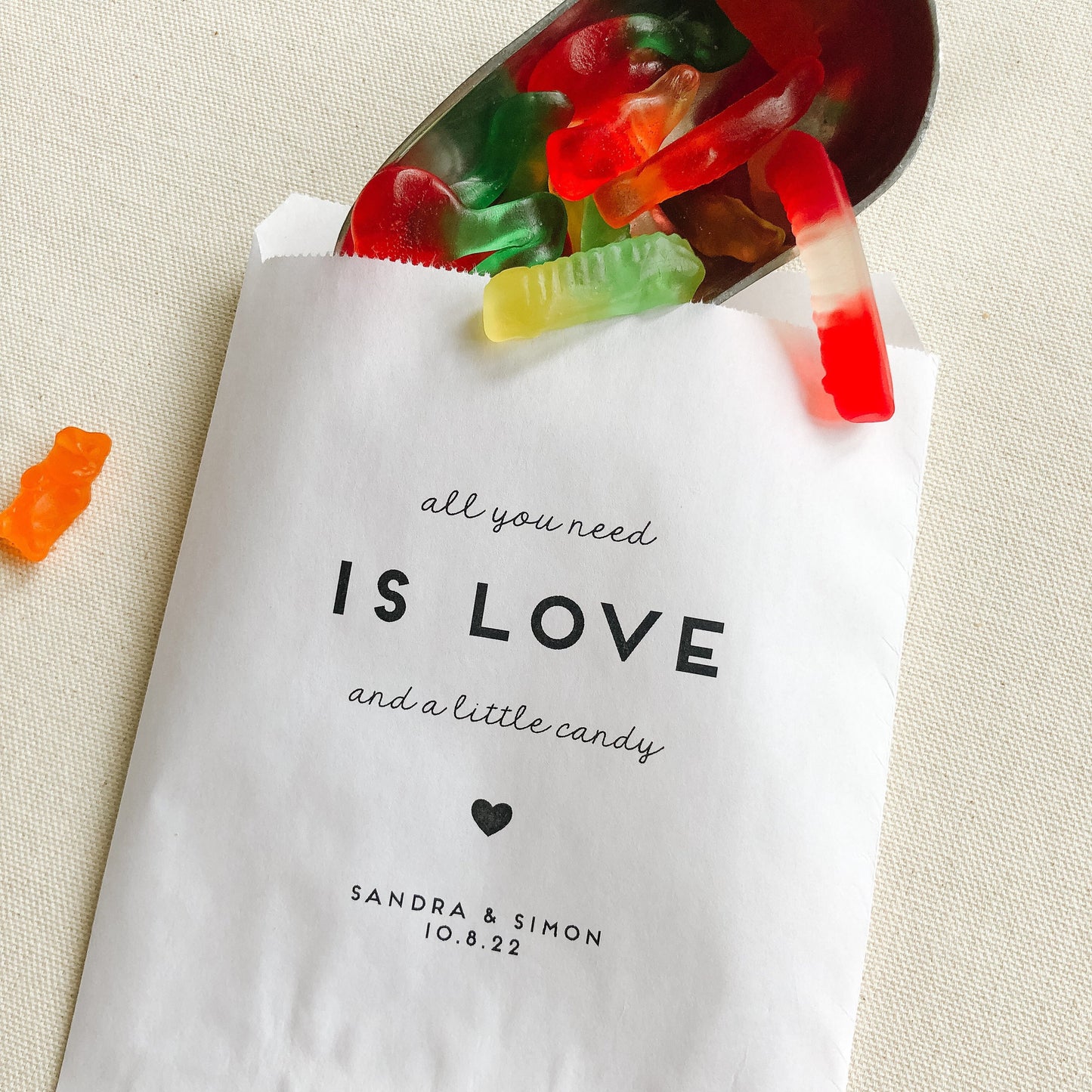25 Pack, Candy Bags for Wedding Sweets Buffet, All you need is love, Candy table Bags, Personalized treat bags, 25 Pack,