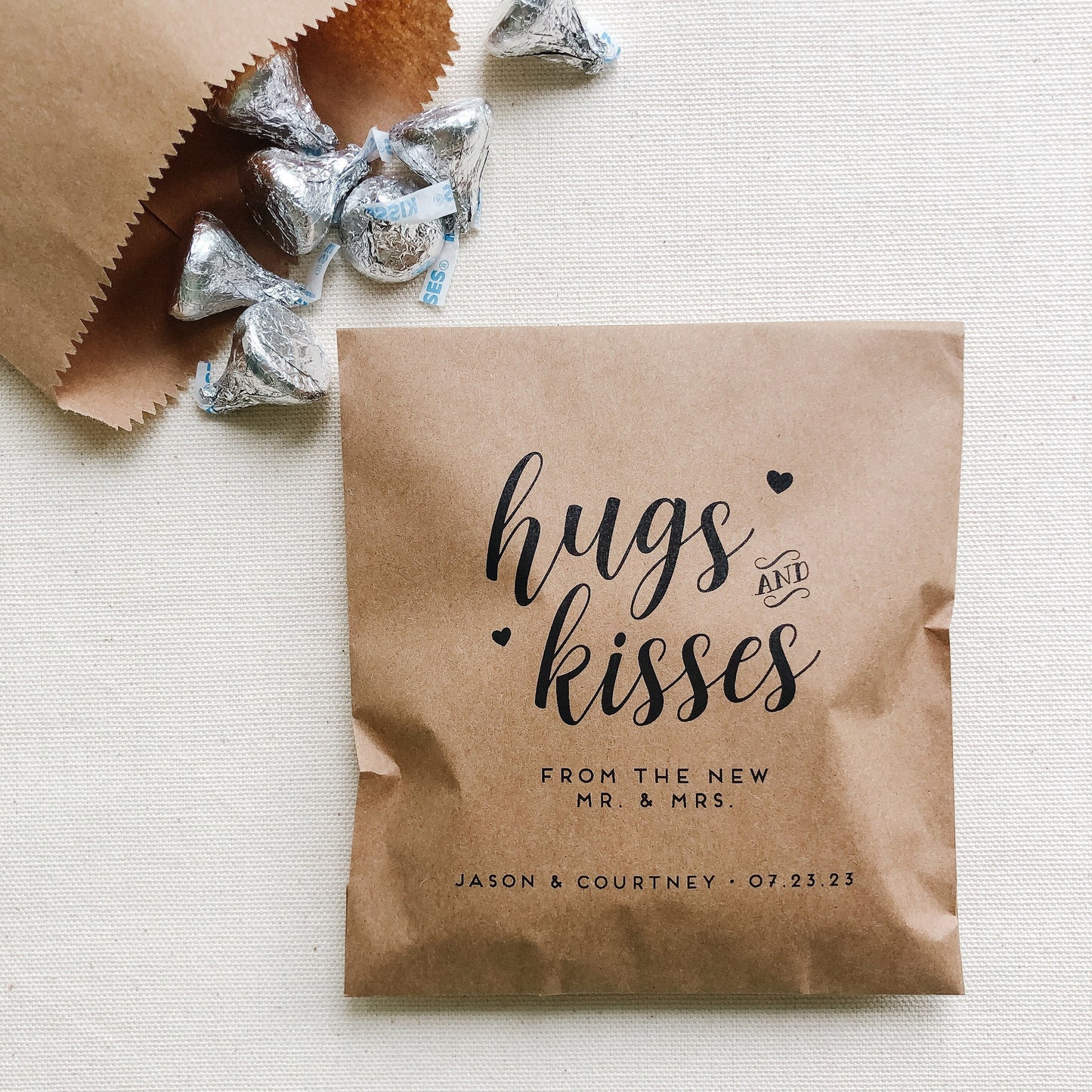 25 Pack, Wedding Favor Bags for Chocolate, Candy bags for weddings, Hugs and Kisses Candy bags, Set of 25