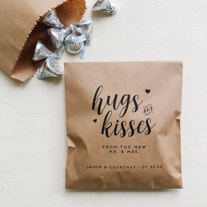 25 Pack, Wedding Favor Bags for Chocolate, Candy bags for weddings, Hugs and Kisses Candy bags, Set of 25