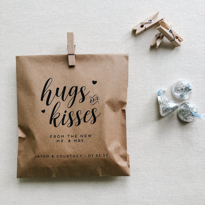 25 Pack, Wedding Favor Bags for Chocolate, Candy bags for weddings, Hugs and Kisses Candy bags, Set of 25