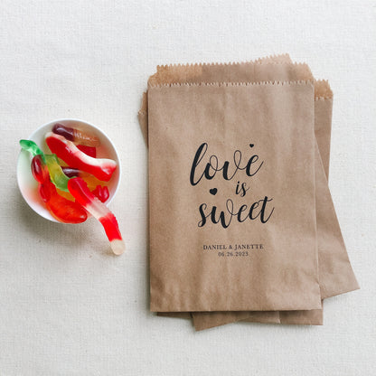 25 pack, Love is Sweet, Personalized Wedding Favor Bags, Sweets table Candy Bags