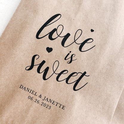 25 pack, Love is Sweet, Personalized Wedding Favor Bags, Sweets table Candy Bags