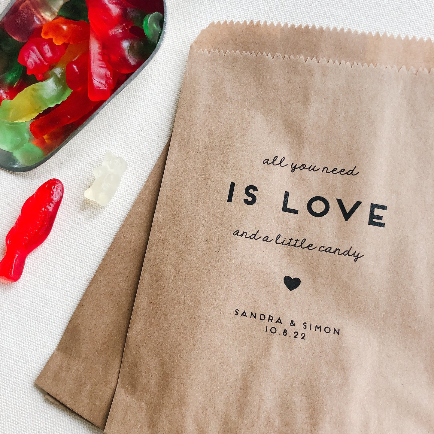 25 Pack, Candy Bags for Wedding Sweets Buffet, All you need is love, Candy table Bags, Personalized treat bags, 25 Pack,