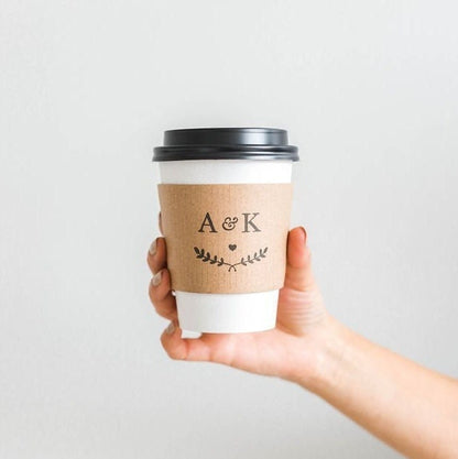 Personalized Wedding Coffee Sleeves - Initial Paper Cup Sleeves, Set of 25