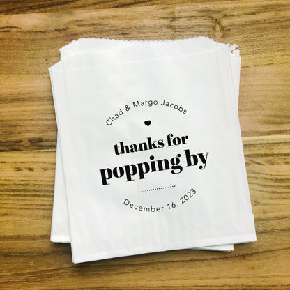 25 Pack, Personalized Wedding Popcorn Favor Bags: "Thanks for Popping By" - Pack of 25