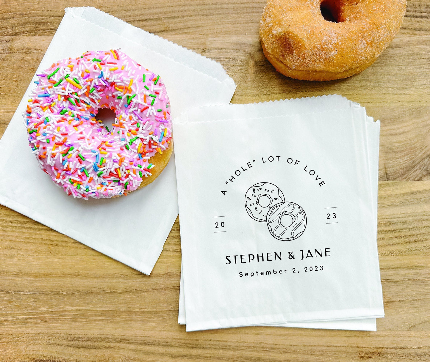 25 pack, Personalized Wedding Donut Bags: Grease Resistant Treat Bags, Set of 25