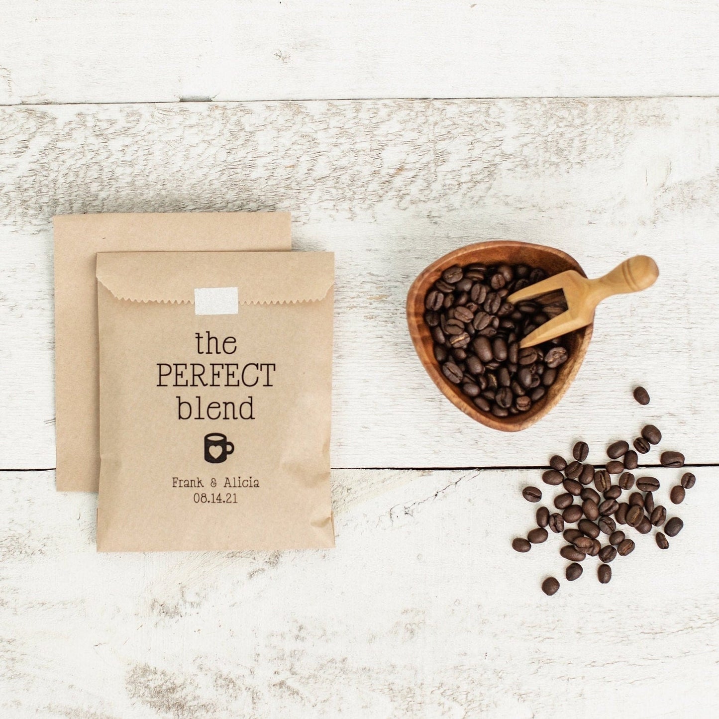 25 Pack, Personalized Coffee Favor Bags – Kraft Brown Wedding Treat