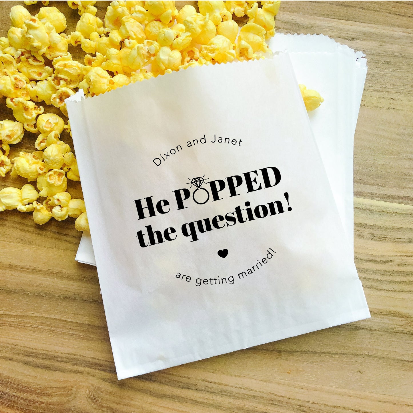 He Popped The Question, Custom Engagement Party Popcorn Bags, Set of 25