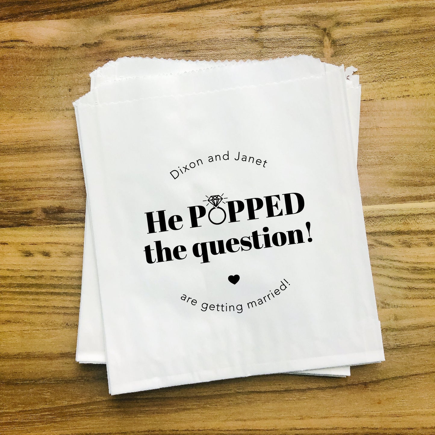 He Popped The Question, Custom Engagement Party Popcorn Bags, Set of 25
