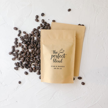 The Perfect Blend, Coffee Theme Wedding Favor, Personalized Coffee Bag, Resealable Pouch, Coffee Bean Favors