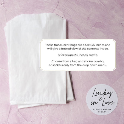 Lucky in Love Wedding Favor Stickers: Personalized Lotto Ticket Labels