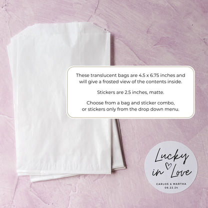 Wedding Favor Bags: Lucky In Love Lottery Ticket Stickers
