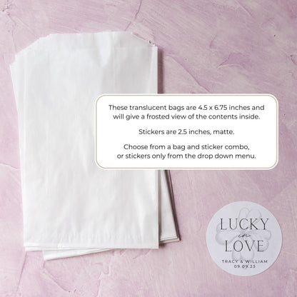 Lucky in Love Wedding Favor Stickers & Bags: Personalized Lotto Ticket Favors
