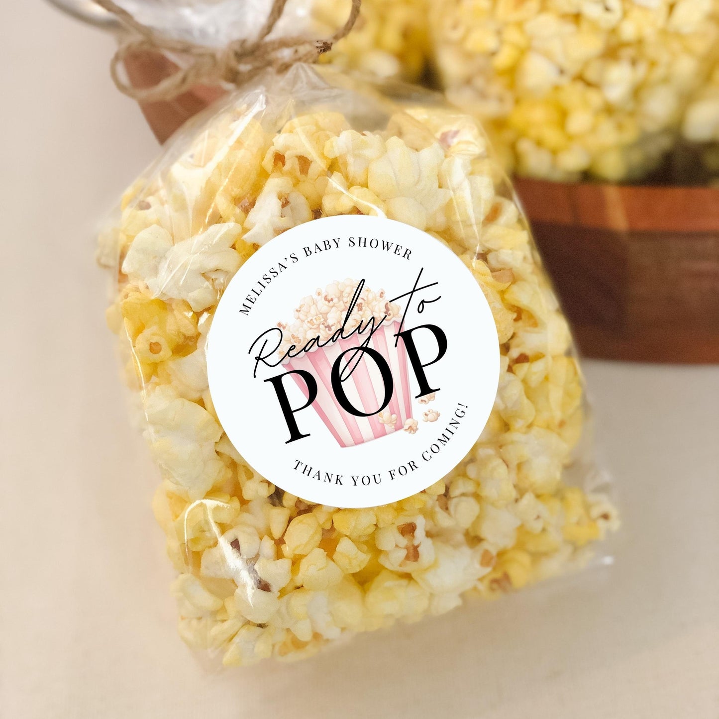 Personalized Ready to POP Baby Shower Stickers: Popcorn Favor Labels