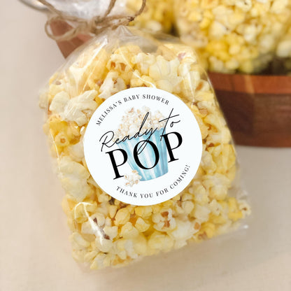 Baby Shower, Ready To Pop Stickers, Labels for Popcorn Favors, Blue, Popcorn Baby Shower Favors