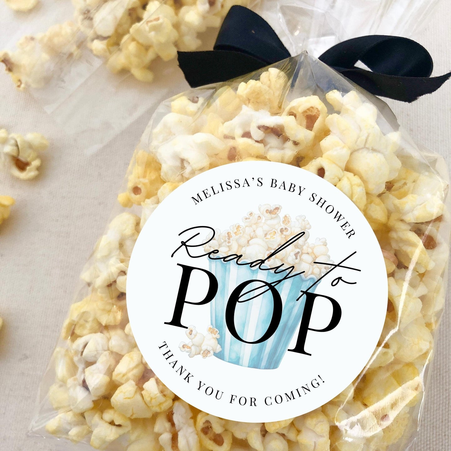 Baby Shower, Ready To Pop Stickers, Labels for Popcorn Favors, Blue, Popcorn Baby Shower Favors