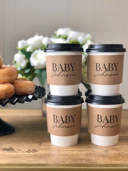 Personalized Coffee Cup Sleeves for baby Shower, Cafe Babe Theme, Baby Shower Decor, A Baby is Brewing, sCoffee Theme