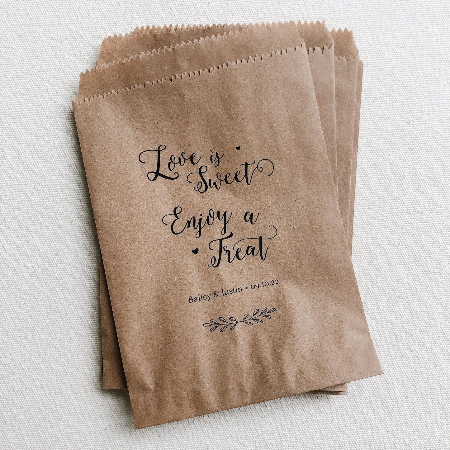 25 pack, Personalized Kraft Wedding Favor Bags: Love is Sweet Treat Bags