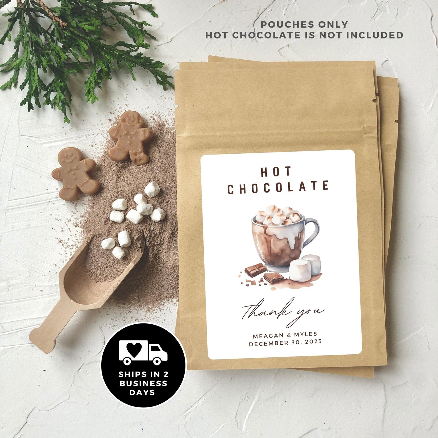 Personalized Hot Cocoa Favor Pouches | Winter Wedding, Single Serve