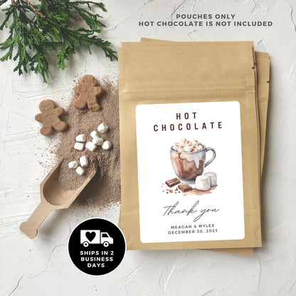 Personalized Hot Cocoa Favor Pouches | Winter Wedding, Single Serve