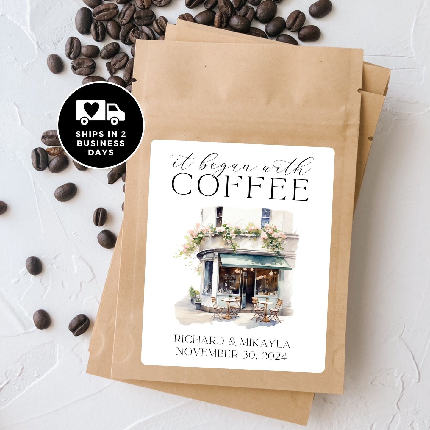 Personalized Wedding Coffee Favor Bags: Engagement, Bridal Shower - Pouches Only