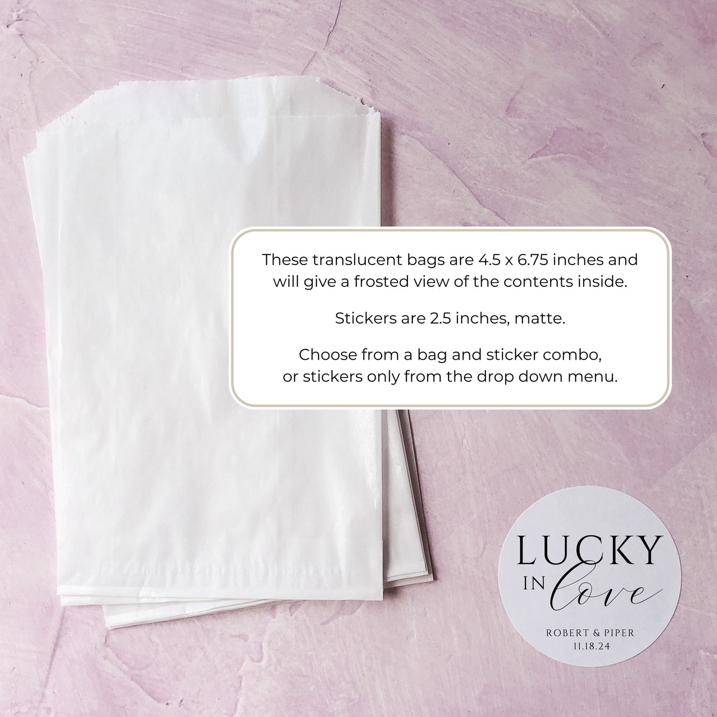 Lucky in Love Wedding Favor Stickers: Personalized Lottery Ticket Labels