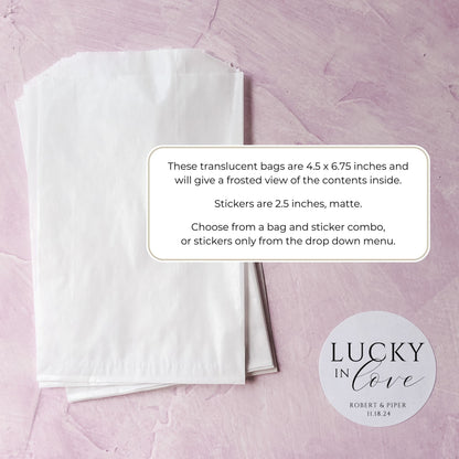 Lucky in Love Wedding Favor Stickers: Personalized Lottery Ticket Labels