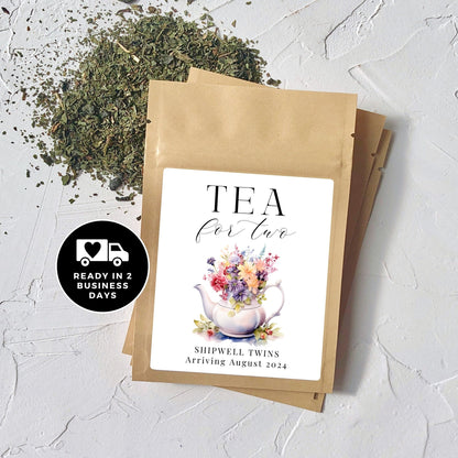Personalized Tea Favor Bags: Floral Tea Party, Twins Baby Shower (POUCH ONLY)